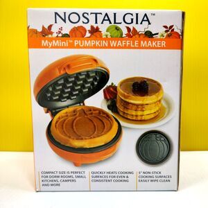 Nostalgia MyMini Pumpkin Pattern Waffle Maker NEW Compact Sz 5 inch NonStick